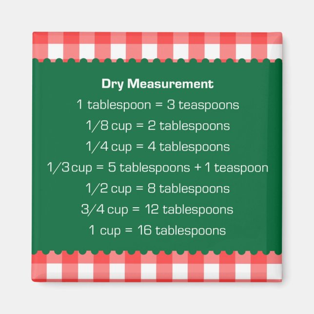 Red gingham grönt dry measure sjökort för kökshjäl magnet (Framsidan)