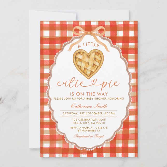Red Gingham Heart Cutie Paj Baby Shower Inbjudningar (Framsida)