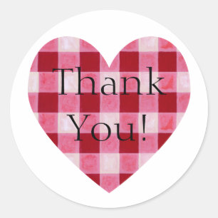 Red Gingham Heart Tack Runt Klistermärke