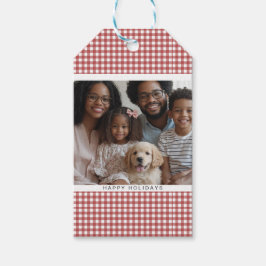 Red Gingham Helgdag Photo Presentetikett