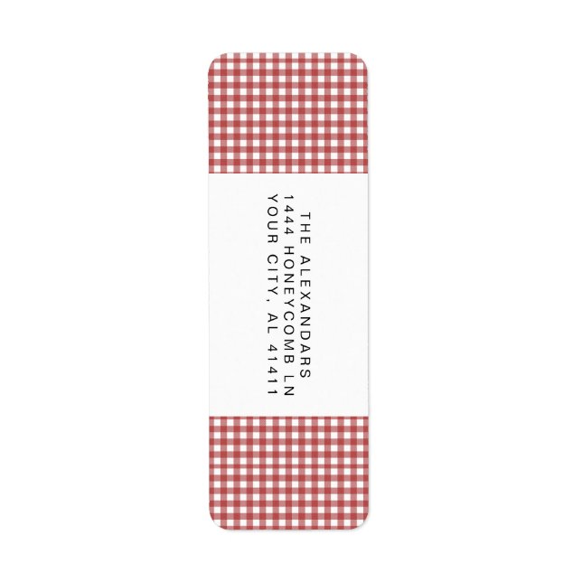 Red Gingham Helgdag Photo Returadress Etikett (Framsidan)
