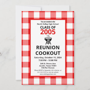 Red Gingham High School Reunion BBQ Cookout Picnic Inbjudningar