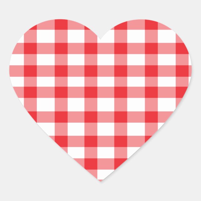 Red Gingham Hjärtformat Klistermärke (Framsida)