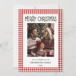 Red Gingham Holiday Family Photo Card Julkort