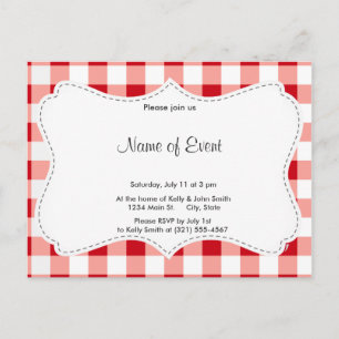 Red Gingham Inbjudan Vykort