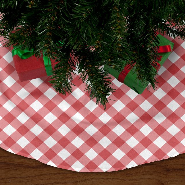 Red Gingham Julgransmatta Borstad Polyester (Skapare uppladdad)