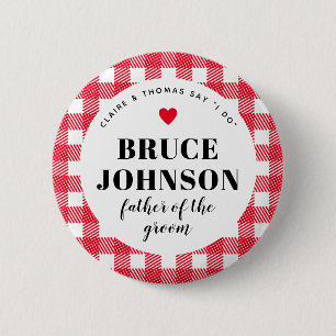 Red Gingham Landsbyggsbröllop Party Pappa i Groom Knapp