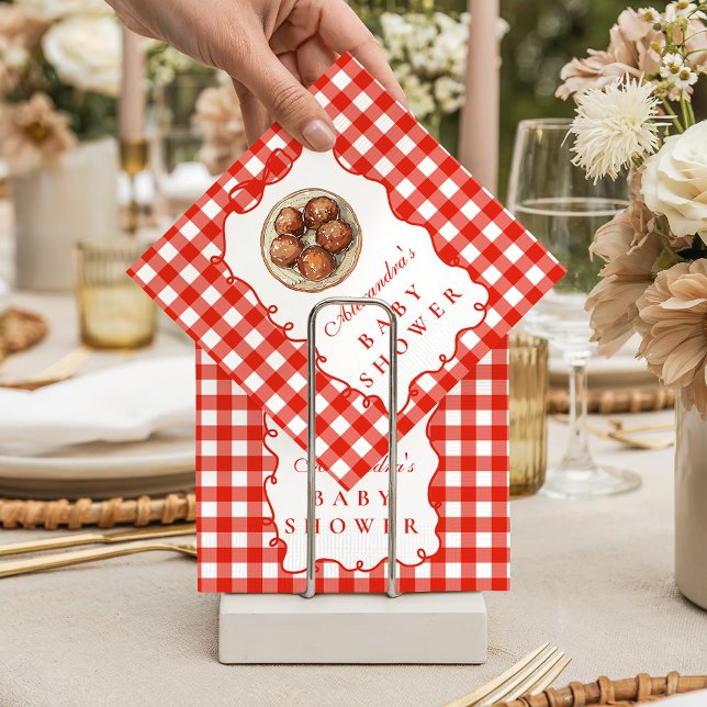 Red Gingham Meatball Baby Shower Pappersservett (Skapare uppladdad)
