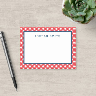 Red Gingham med Blue Gräns Post-it Block