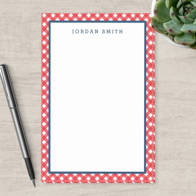 Red Gingham med Blue Gräns Post-it Block (Skapare uppladdad)