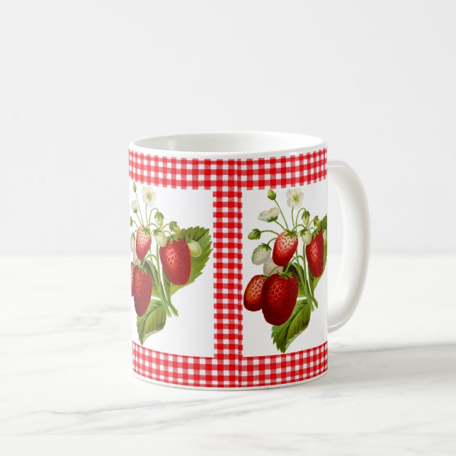 Red Gingham med Mönster-kaffe Mugg, jordgubbe och  Kaffemugg (Framsida höger)