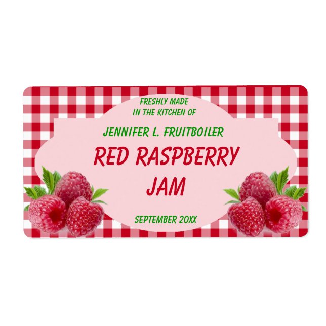 Red Gingham med Raspbär Sylt eller Food Fraktsedel (Framsidan)