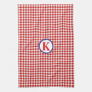 Red Gingham Monogram Kökshandduk