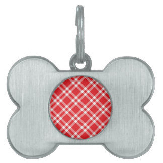 Red Gingham Mönster Namnbricka Husdjur