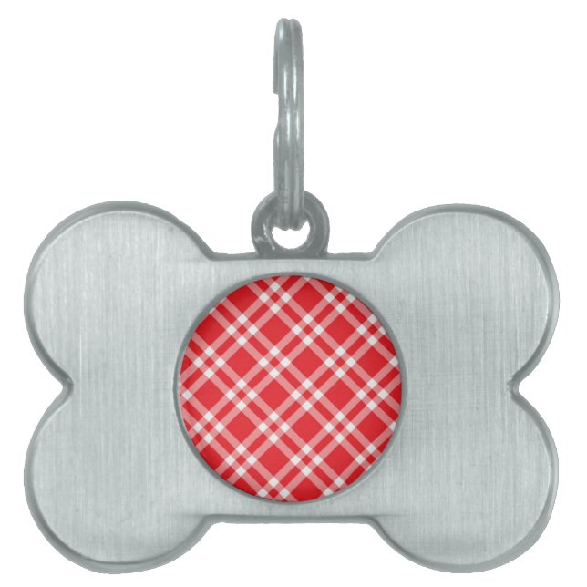 Red Gingham Mönster Namnbricka Husdjur (Framsidan)