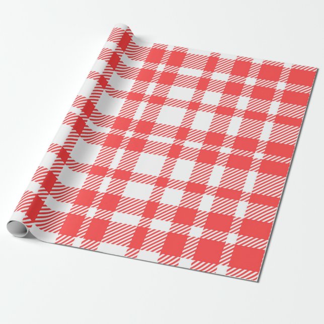 Red Gingham Mönster Presentpapper (Utrullad)