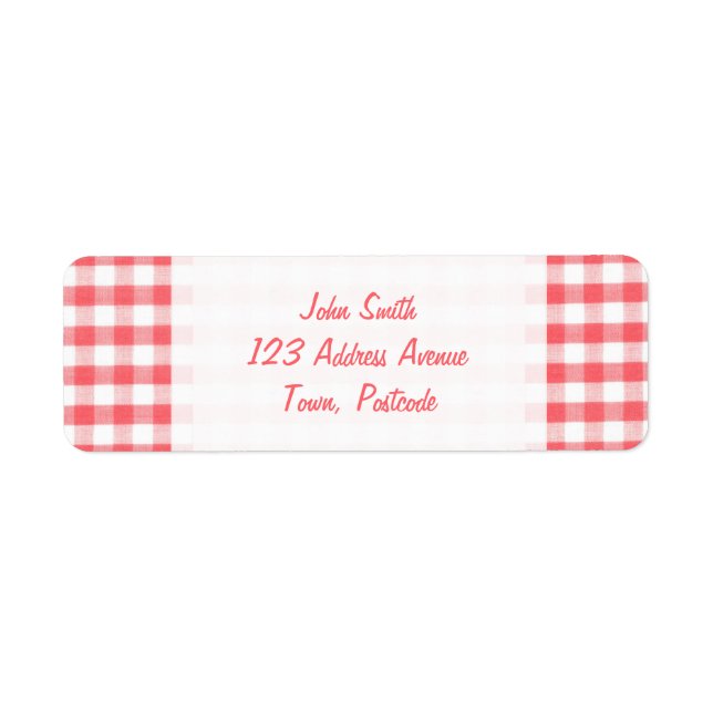 Red Gingham Mönster Returadress Etikett (Framsidan)