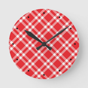 Red Gingham Mönster Rund Klocka