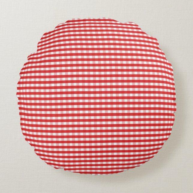 Red Gingham Mönster Rund Kudde (Framsidan)
