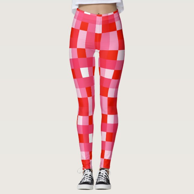 Red Gingham Mosaic Leggings (Framsida)