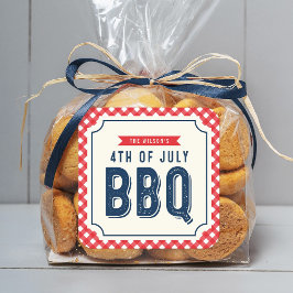 Red Gingham och Blue 4:e juli BBQ Fyrkantigt Klistermärke