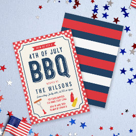 Red Gingham och Blue 4:e juli BBQ Inbjudningar