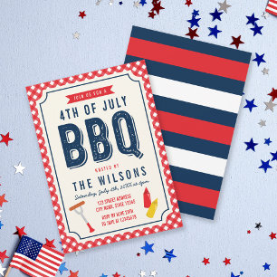 Red Gingham och Blue 4:e juli BBQ Inbjudningar