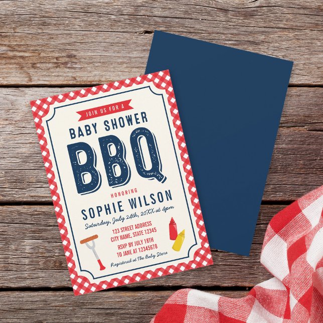 Red Gingham och Blue Baby Shower BBQ Inbjudningar (Skapare uppladdad)