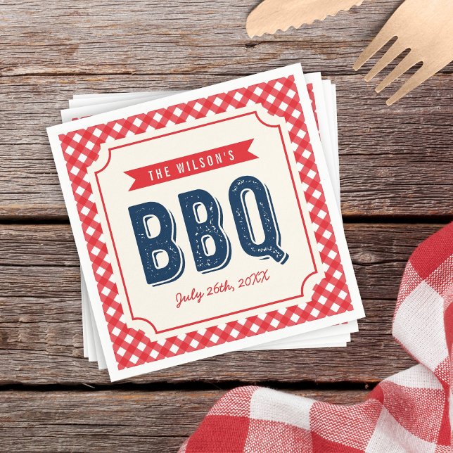 Red Gingham och Blue BBQ Party Pappersservett (Skapare uppladdad)