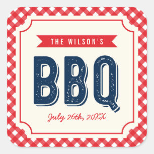 Red Gingham och Blue Summer BBQ Fyrkantigt Klistermärke