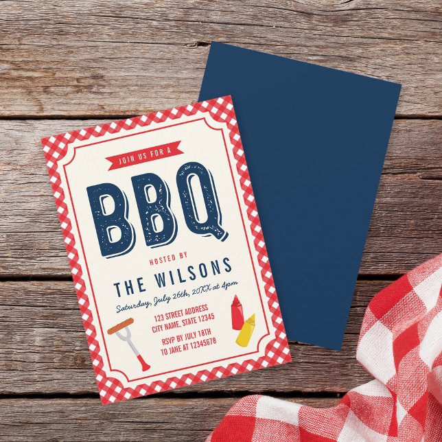 Red Gingham och Blue Summer BBQ Inbjudningar (Skapare uppladdad)