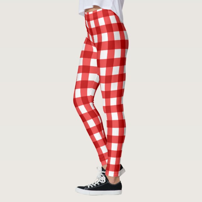 Red Gingham och Checkated Mönster Leggings (Vänster)