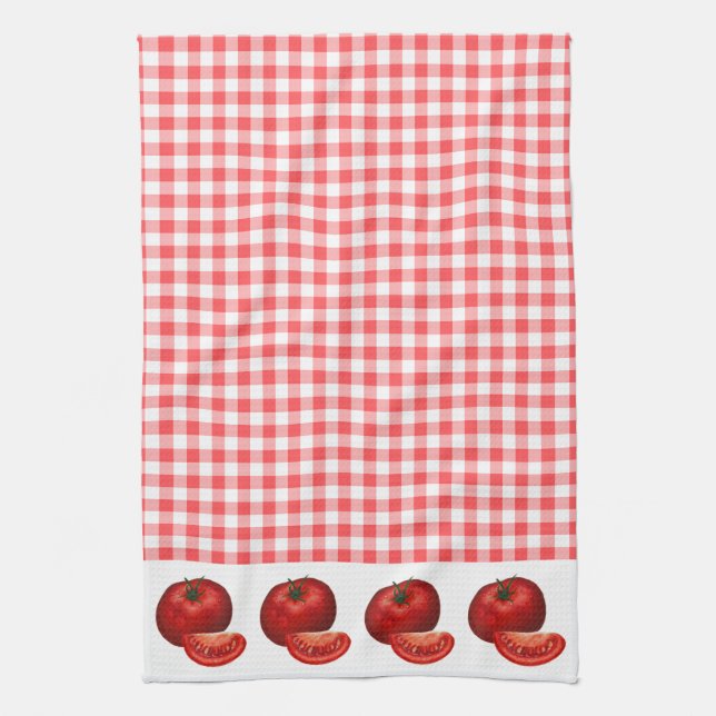 Red Gingham och Tomates Kitchen Kökshandduk (Vertikal)