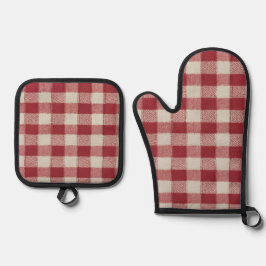 Red Gingham Oven Mitt och Pot Holder Set