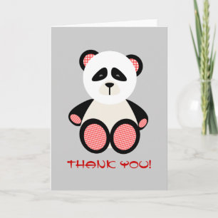 Red Gingham Panda Bear Baby Shower Tack Kort