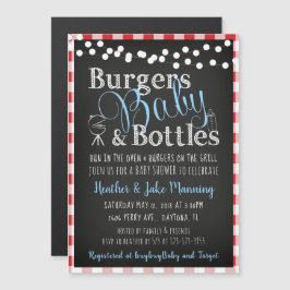 Red Gingham Picnic Babyq BBQ Boy Shower Magnetisk Inbjudningskort