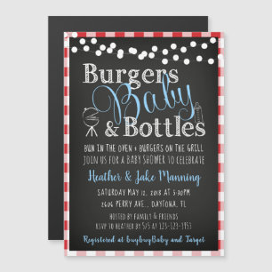 Red Gingham Picnic Babyq BBQ Boy Shower Magnetisk Inbjudningskort