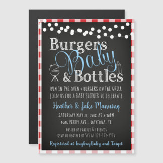 Red Gingham Picnic Babyq BBQ Boy Shower Magnetisk Inbjudningskort