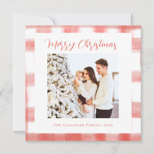 Red Gingham Play Elegant Anpassningsbar Photo jul Julkort