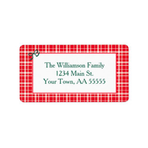 Red Gingham Play God jul Mail Adressetikett