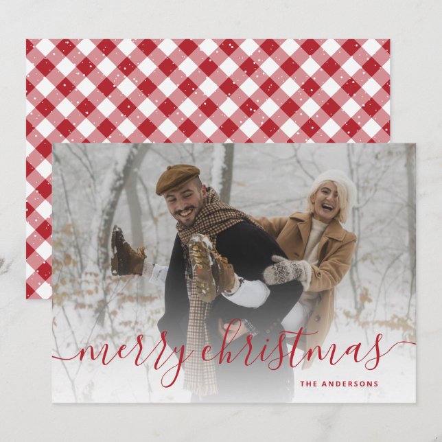 Red Gingham Play Photo God jul Julkort (Fram/baksida)