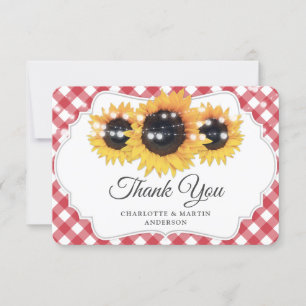 Red Gingham Rustic Sunsun Bröllop Tack Kort