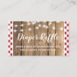 Red Gingham Rustic Wood Baby Shower Diaper Raffle Tilläggskort