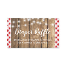 Red Gingham Rustic Wood Baby Shower Diaper Raffle