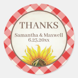 Red Gingham Solrosa Tack Runt Klistermärke