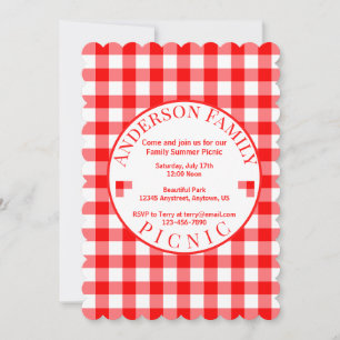 Red Gingham, sommarpicknickinbjudan Inbjudningar