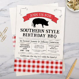 Red Gingham Southern BBQ Gris Roast Birthday Inbjudningar