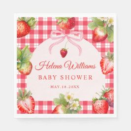 Red Gingham Strawberry Baby Shower Paper Napkin Pappersservett