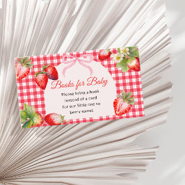 Red Gingham Strawberry Books for Baby Shower Tilläggskort