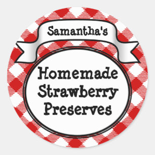 Red Gingham Strawberry Jelly Sylt Burk etikett